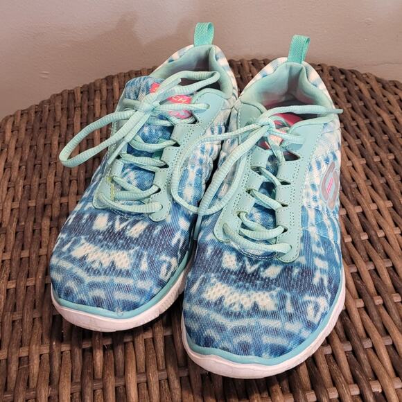 SKECHERS Flex Appeal 11884 Tie Dye Sneakers Sz 7.5 Mint Green Aqua Comfortcore - Picture 2 of 9
